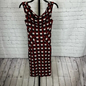 Diane Von Furstenberg Jovana Geometric Hutong Plaid Wool Dress Red Black Size 2